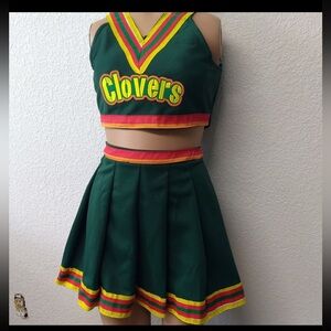 Green Cheerleader Costume with Yellow and Red Accents